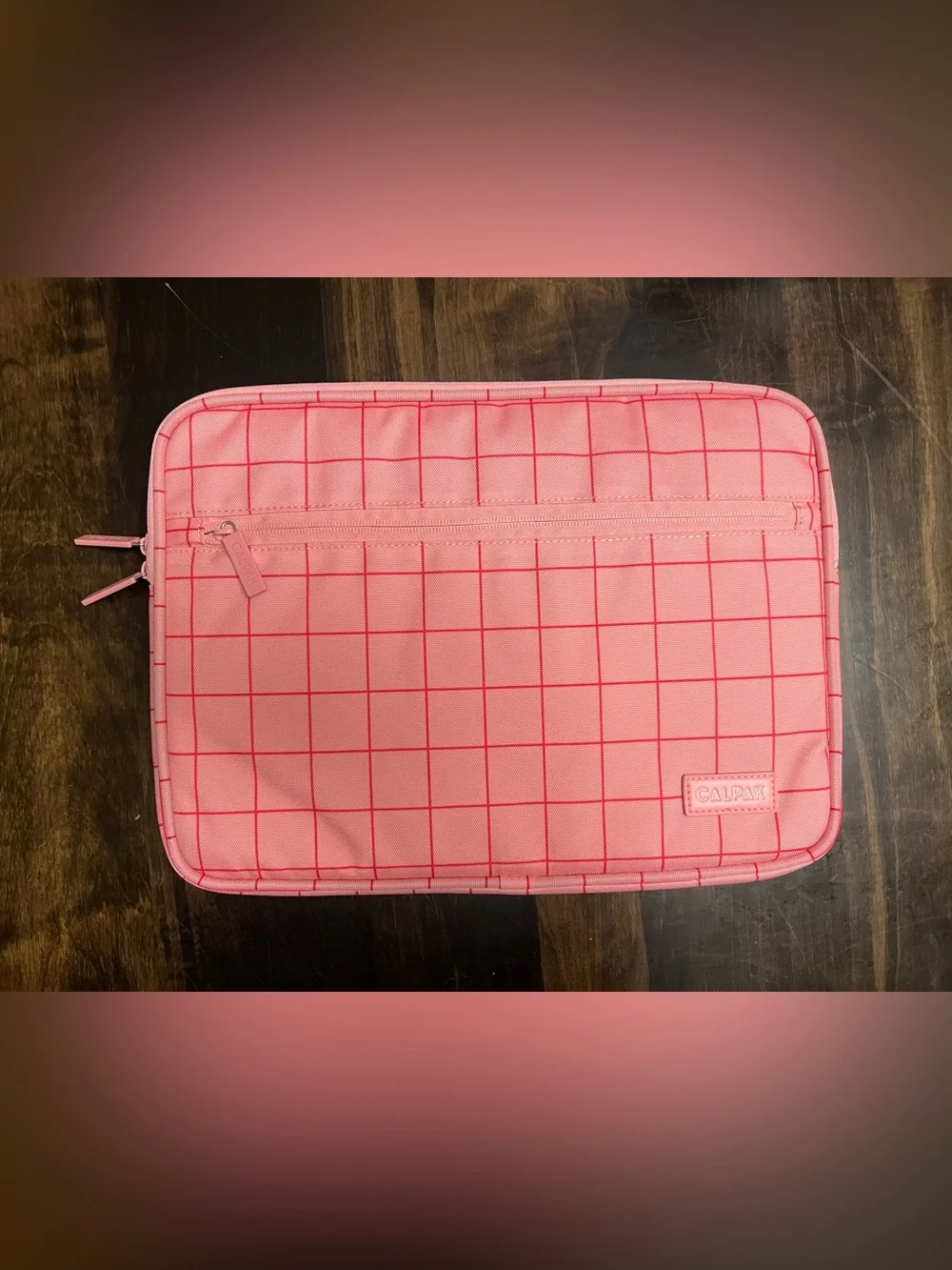 Calpak Pink Grid Travel Laptop Case